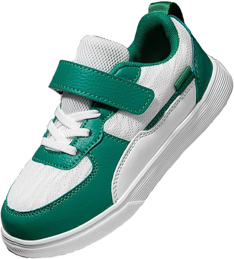 کفش های اسکیت بورد پسرانه و دخترانه با بند چسبی قابل تنظیم، مدل کلاسیک ساق کوتاه، کفش ورزشی بچه گانه سبز سفید