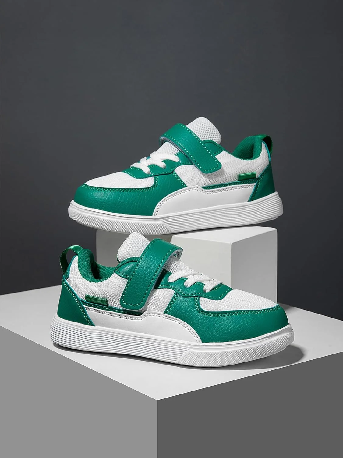 کفش های اسکیت بورد پسرانه و دخترانه با بند چسبی قابل تنظیم، مدل کلاسیک ساق کوتاه، کفش ورزشی بچه گانه سبز سفید