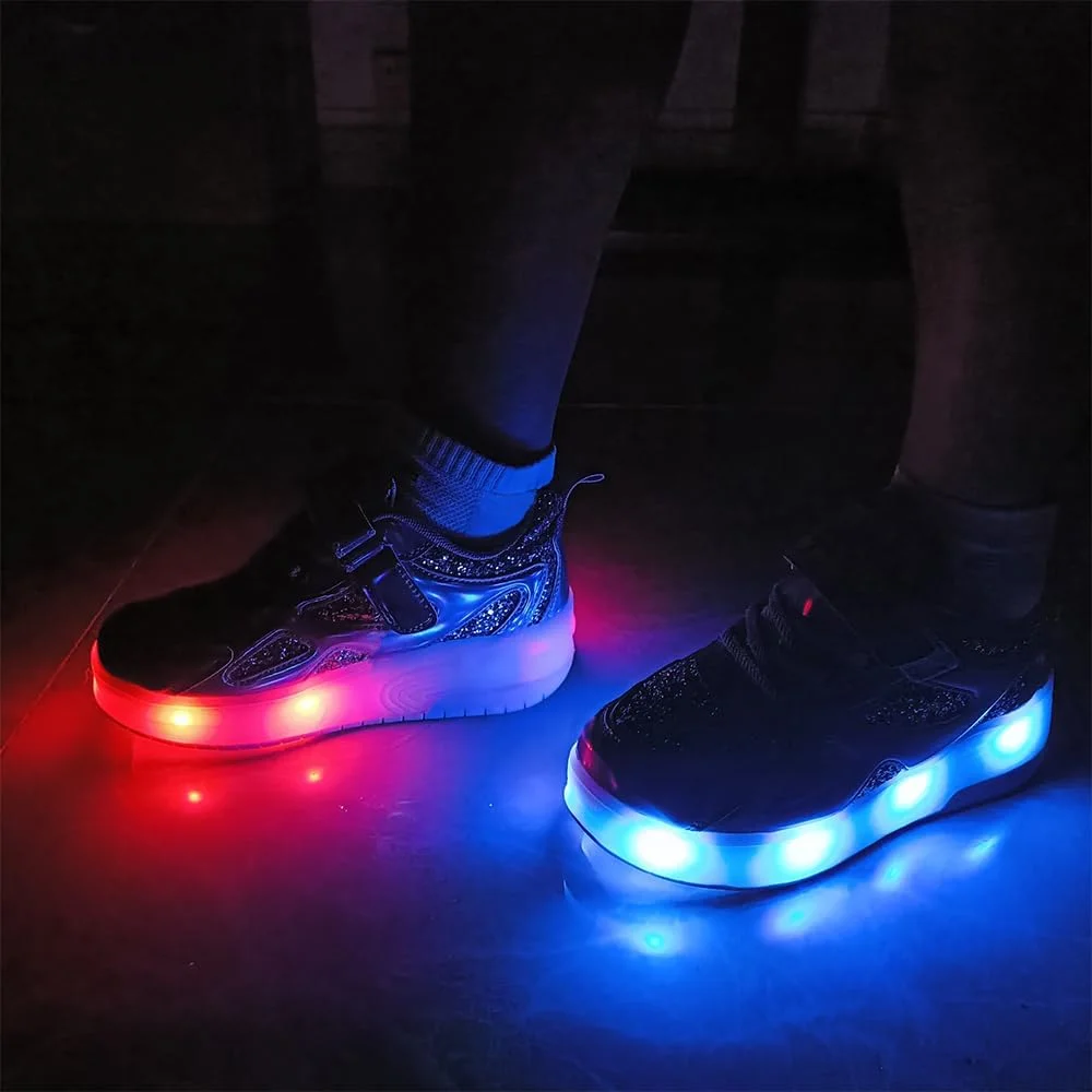 کفش های چرخ دار GIMKOUNN دخترانه، کتانی شارژی USB، کفش های دو چرخ اسکیت غلتکی برای مبتدیان، کفش های ورزشی 16 مدل چراغ LED درخشان، کفش کتانی فلش دار برای کودکان پسرانه و دخترانه، هدیه ای شیک