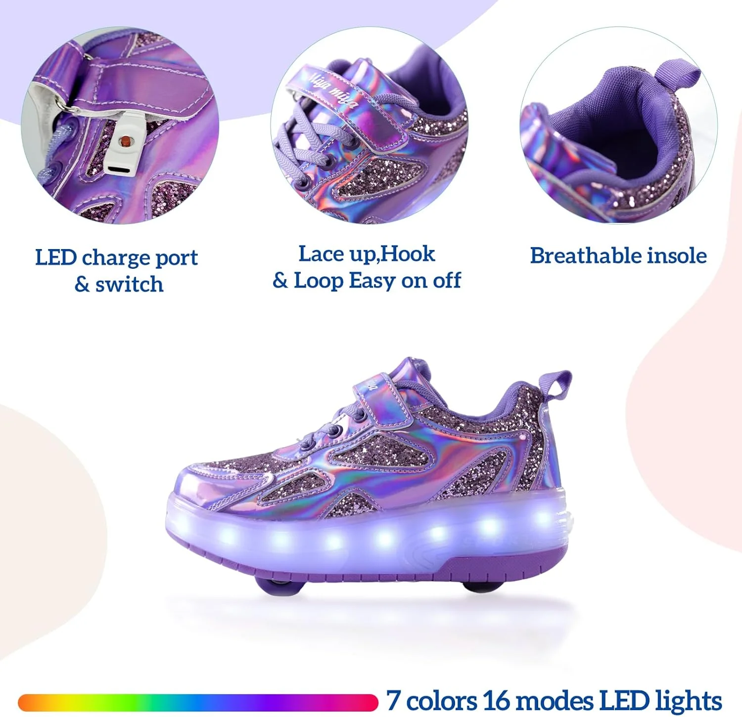 کفش های چرخ دار GIMKOUNN دخترانه، کتانی شارژی USB، کفش های دو چرخ اسکیت غلتکی برای مبتدیان، کفش های ورزشی 16 مدل چراغ LED درخشان، کفش کتانی فلش دار برای کودکان پسرانه و دخترانه، هدیه ای شیک