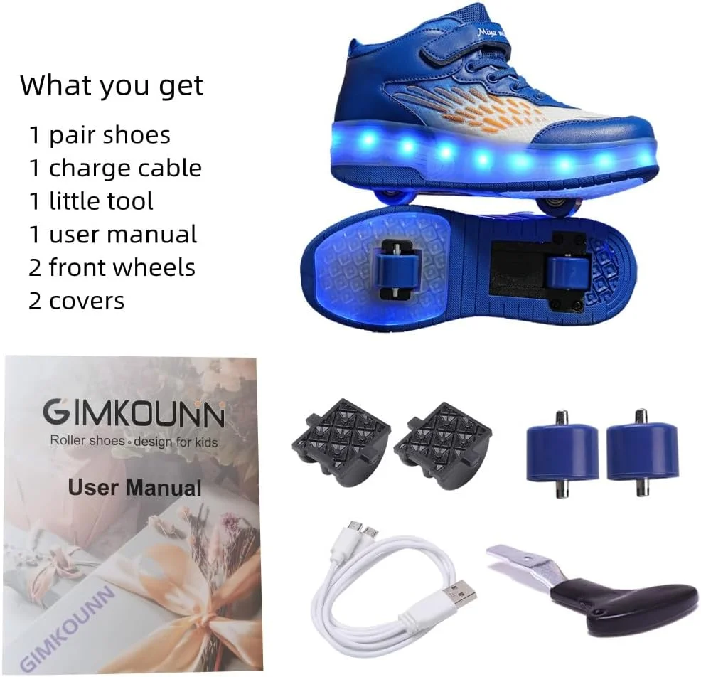 کفش های چرخ دار GIMKOUNN، کتانی دخترانه شارژی USB، کفش های اسکیت غلتکی 2 چرخ برای مبتدیان، کفش های ورزشی 16 حالت LED روشن، کتانی فلاش برای کودکان پسرانه شیک و دخترانه