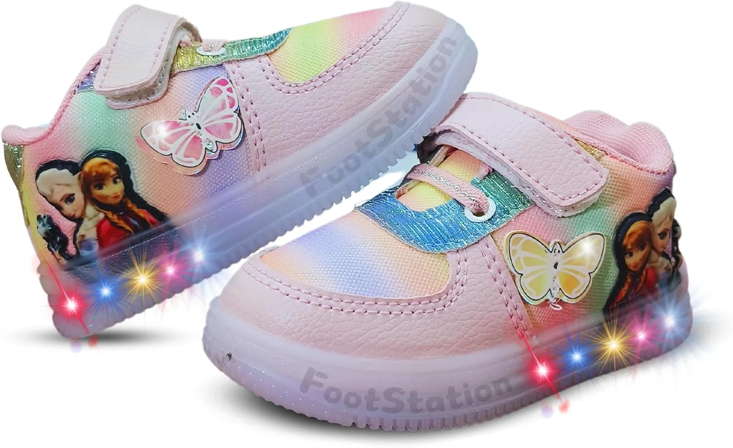 کفش بچه گانه رنگین کمانی صورتی فوت استیشن با برچسب بال - کفش های کتانی رنگارنگ و بازیگوش دخترانه (Hiphop-5)