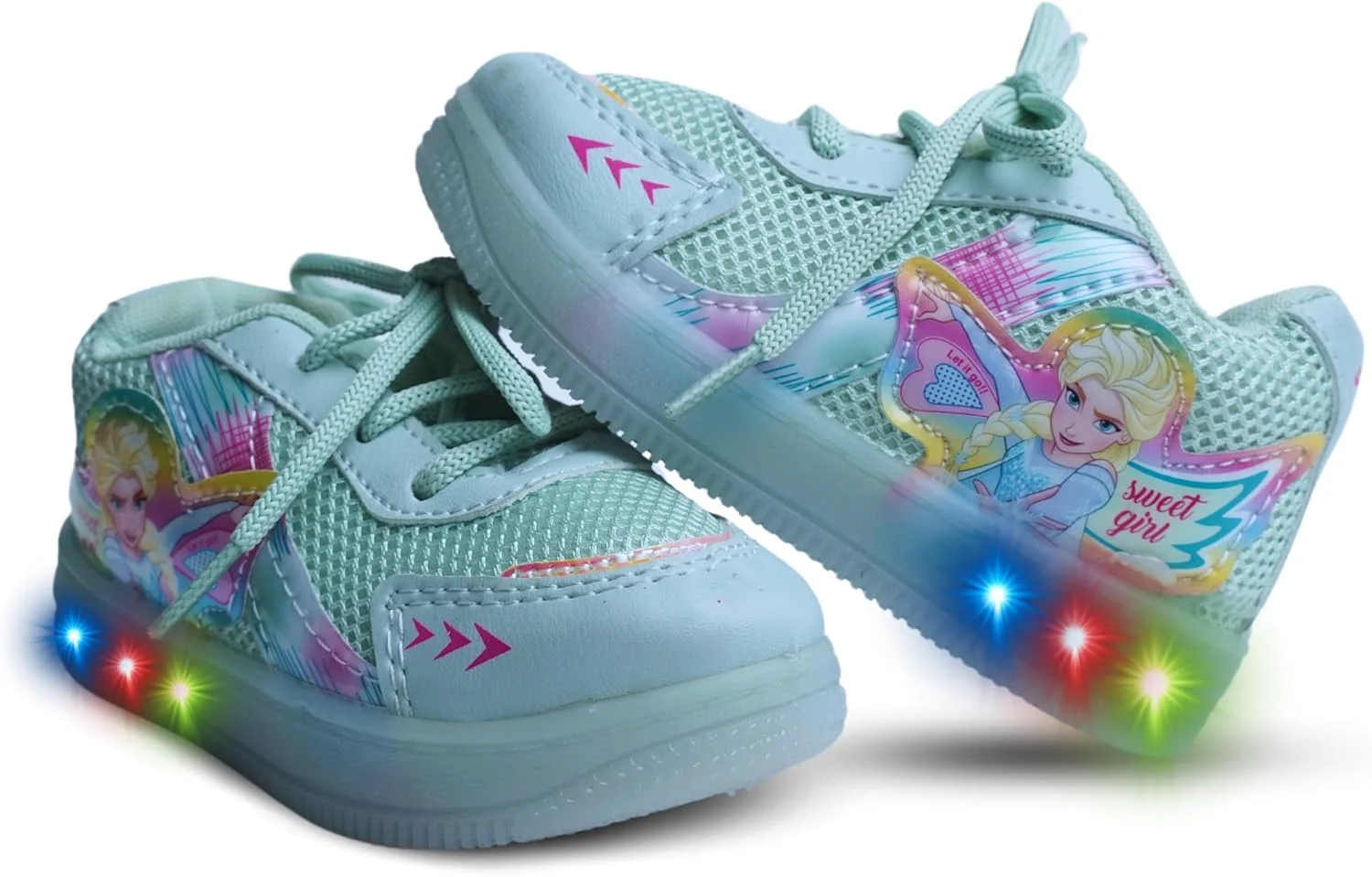 کفش های چراغ دار LED دخترانه FootStation با بند و زیره نرم - مناسب برای سنین 2.5 تا 5 سال
