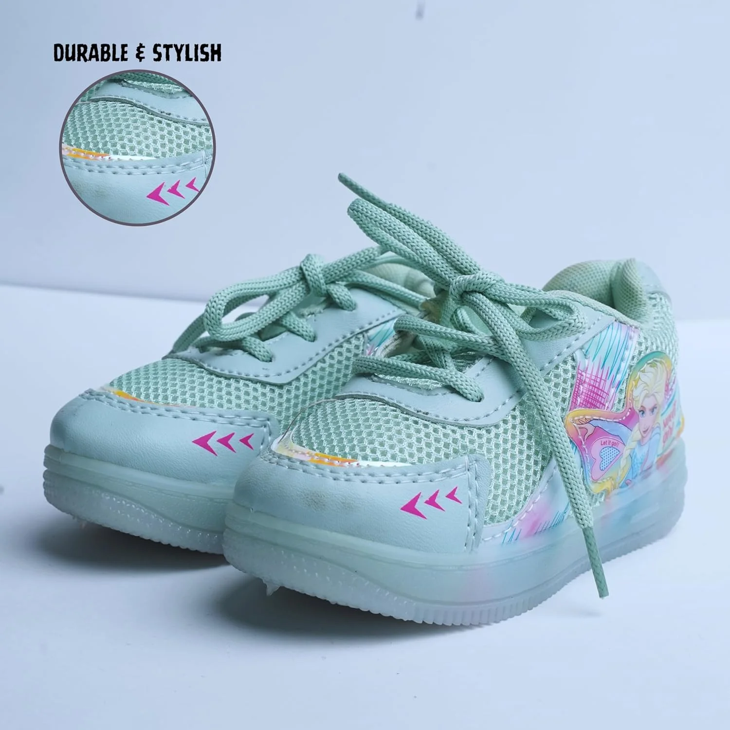 کفش های چراغ دار LED دخترانه FootStation با بند و زیره نرم - مناسب برای سنین 2.5 تا 5 سال