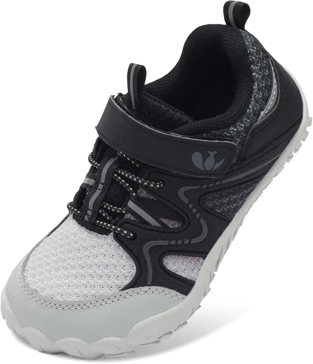 کفش‌های برهنه FEETCITY بچگانه پسرانه دخترانه، کفش‌های پیاده‌روی کودک نوپا، کفش پیاده‌روی سبک وزن تنیس در فضای باز، مشکی خاکستری، سایز 13 کودک کوچک