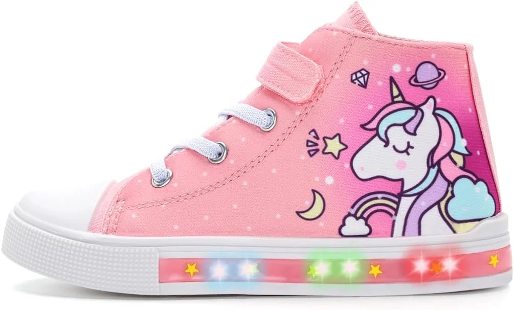 کفش کتانی چراغ دار کودکانه EUXTERPA، کفش های فلاشینگ روشن، کفش های دخترانه و پسرانه با بست آسان، ساق بلند، سبک وزن، کتانی بوم