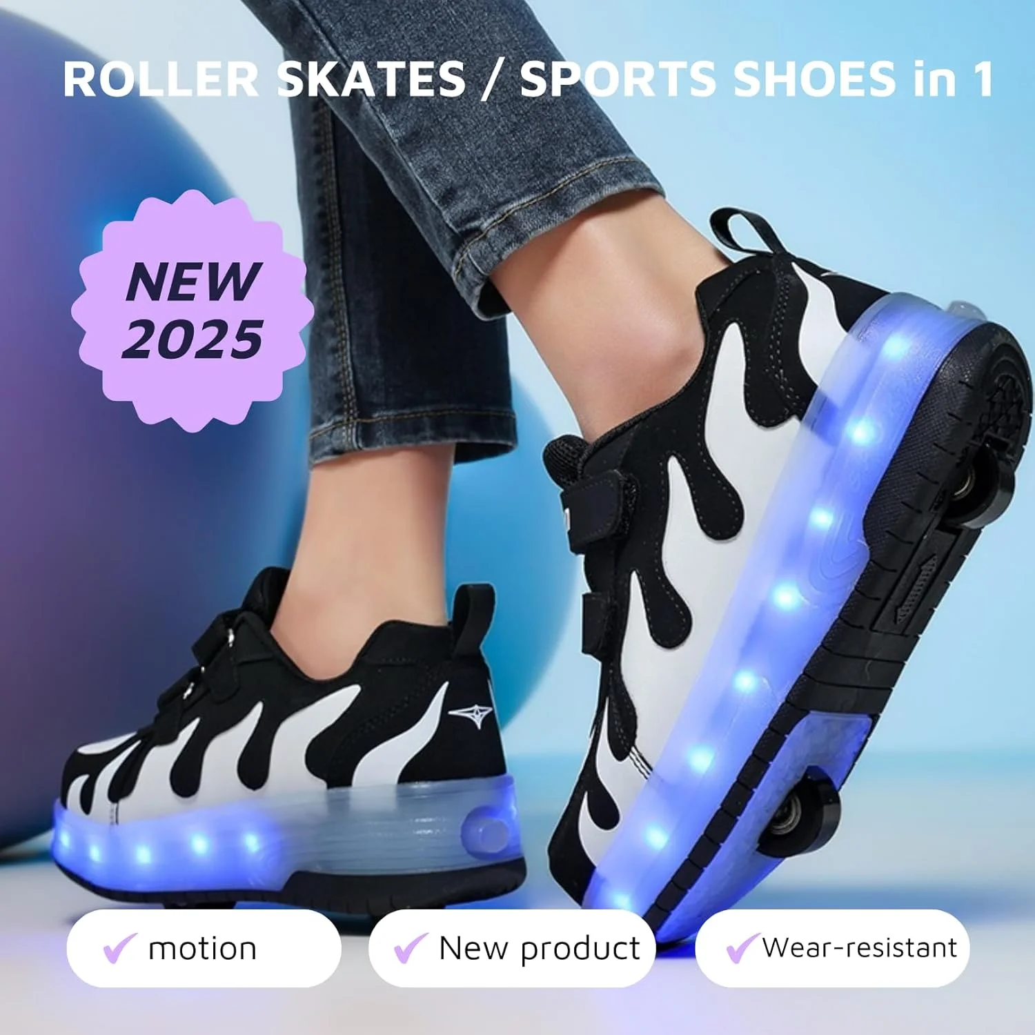 کفش های چرخ دار LED شارژی USB بچه گانه Ehauuo با قابلیت جمع شدن، کفش های اسکیت غلتکی، کتانی غلتکی برای دختران و پسران نوجوان، هدیه مبتدی