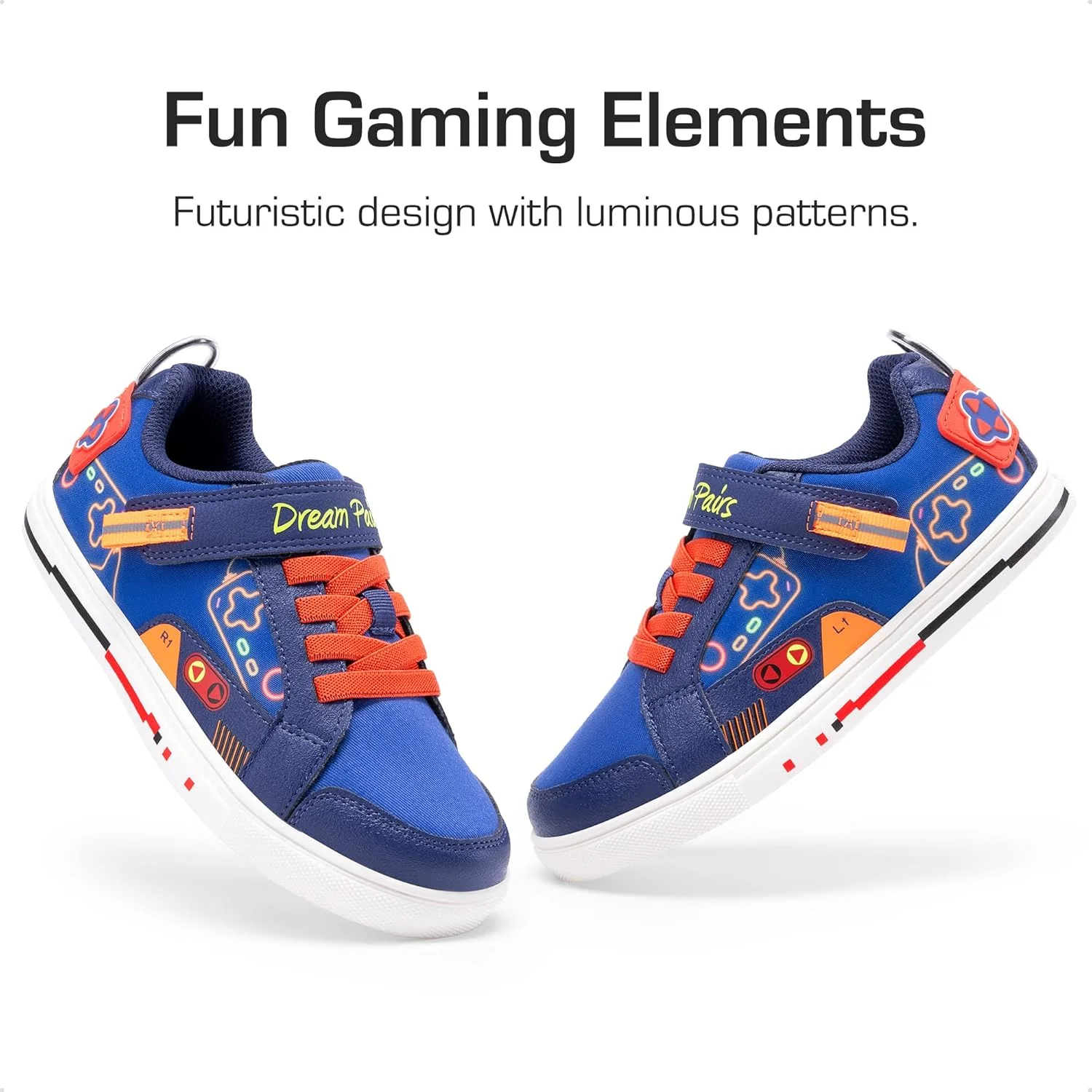 کفش کتانی پسرانه DREAM PAIRS، کفش های بازی کودکانه، طرح کارتونی سرگرم کننده، مناسب پیاده روی غیر لغزنده، دارای چسب ولکرو