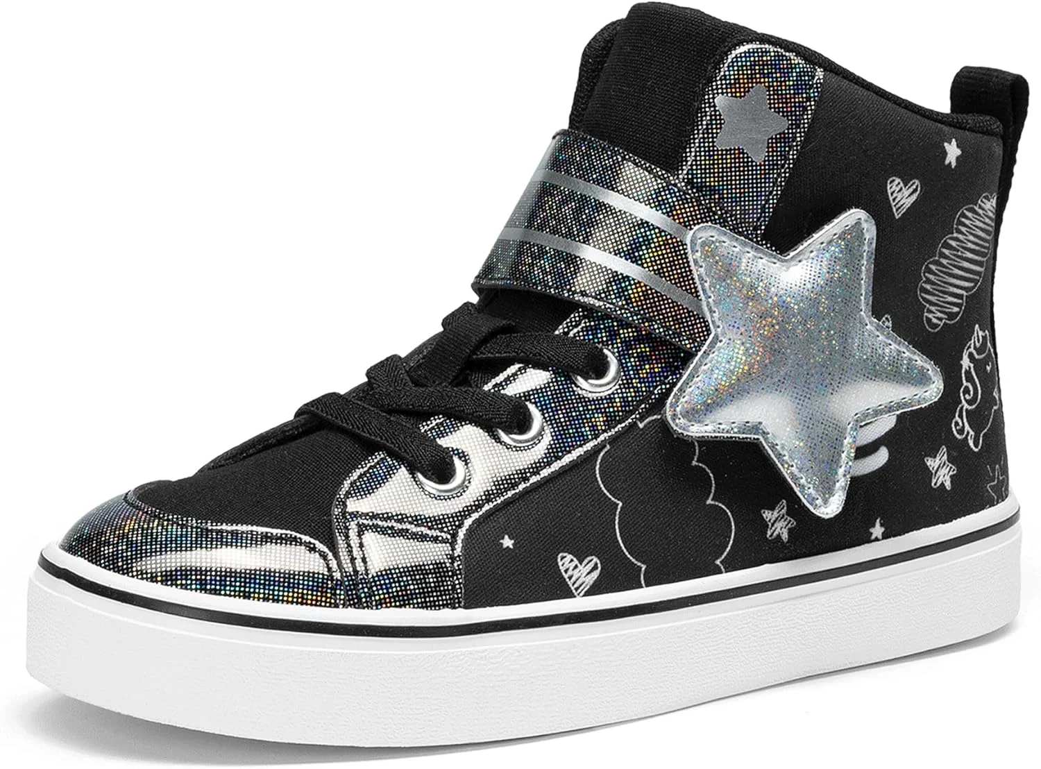 کفش های کتانی دخترانه DREAM PAIRS ساق بلند چسبی براق راحت و مناسب پیاده روی روزمره برای کودکان نوپا/کوچک/بزرگ