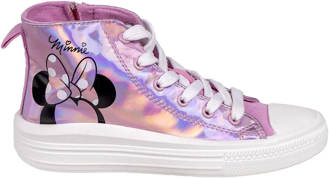 کفش های دخترانه دیزنی مینی موس، کفش های ورزشی دخترانه، کتانی های ساق بلند هولوگرافیک، هدیه دخترانه، سایزهای 30 تا 34 اروپا، صورتی، 34 اروپا