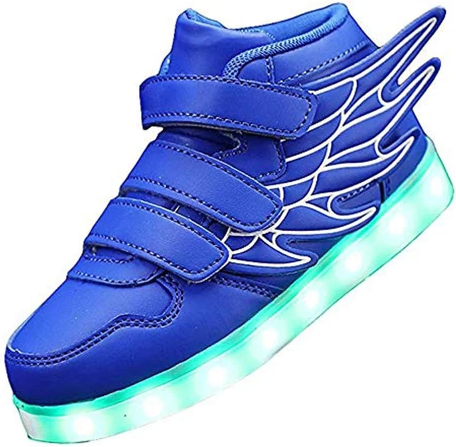 کفش‌های LED فشن بچه‌گانه DDPP، کفش‌های کتانی چراغ‌دار با بال، 7 رنگ نور چشمک‌زن برای پسران دختران، هدیه کفش‌های کتانی ساق بلند شارژ USB، آبی، 30