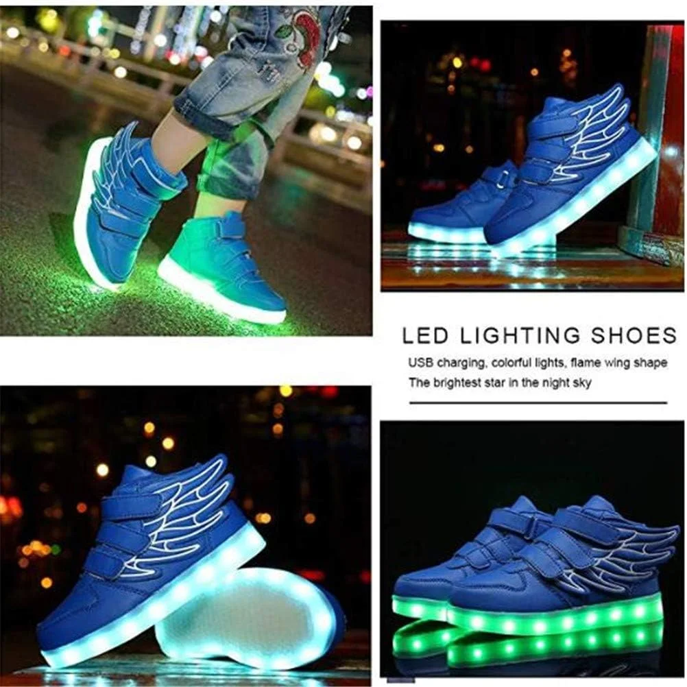 کفشهای الایدی فشن بچهگانه DDPP، کفشهای کتانی چراغدار با بال، 7 رنگ نور چشمکزن برای پسران دختران، هدیه کفشهای کتانی ساق بلند شارژ USB، آبی، 31 کفشهای الایدی فشن بچهگانه DDPP، کفشهای کتانی چراغدار با بال، 7 رنگ نور چشمکزن برای پسران دختران، هدیه کفشهای کتانی ساق بلند شارژ USB، آبی، 31
