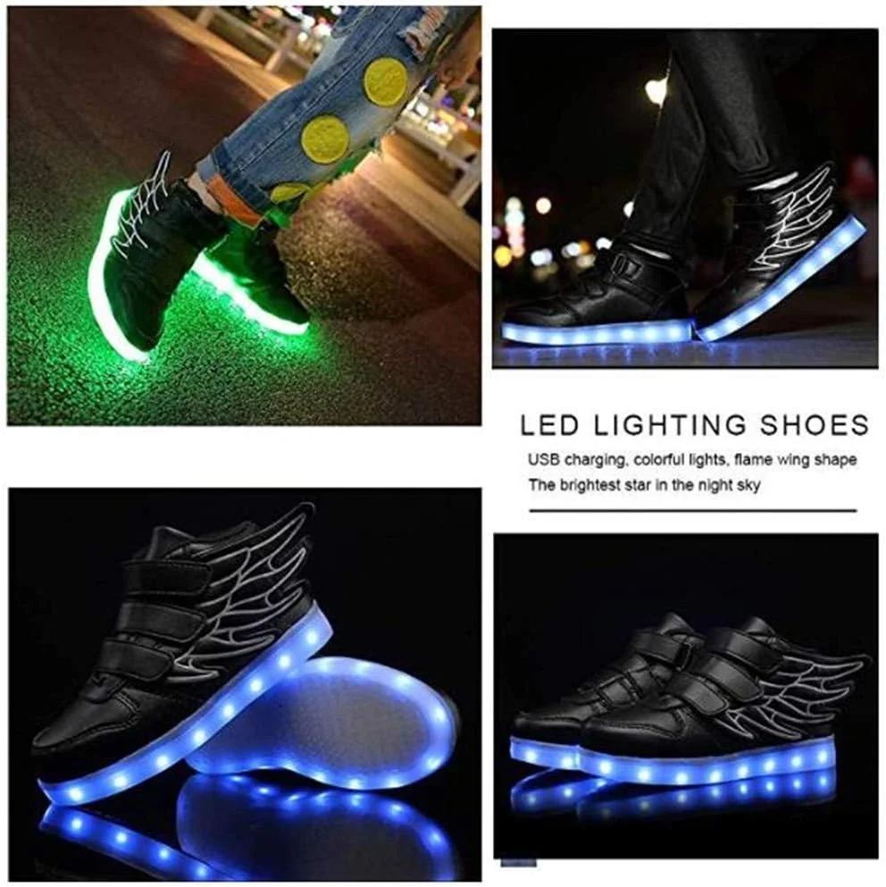 کفشهای الایدی مد روز بچهگانه DDPP، کفشهای کتانی چراغدار با بال، 7 رنگ نور چشمکزن برای پسران و دختران، هدیه کفشهای کتانی ساق بلند شارژ USB، مشکی، 27 کفشهای الایدی مد روز بچهگانه DDPP، کفشهای کتانی چراغدار با بال، 7 رنگ نور چشمکزن برای پسران و دختران، هدیه کفشهای کتانی ساق بلند شارژ USB، مشکی، 27