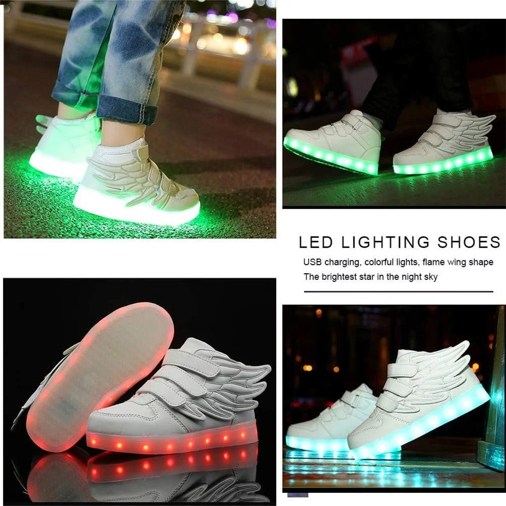 کفش های فشن LED بچه گانه DDPP، کتانی های چراغ دار با بال، 7 رنگ نور چشمک زن برای پسران دختران، هدیه کفش ورزشی ساق بلند شارژ USB، سفید، 28 کفش های فشن LED بچه گانه DDPP، کتانی های چراغ دار با بال، 7 رنگ نور چشمک زن برای پسران دختران، هدیه کفش ورزشی ساق بلند شارژ USB، سفید، 28