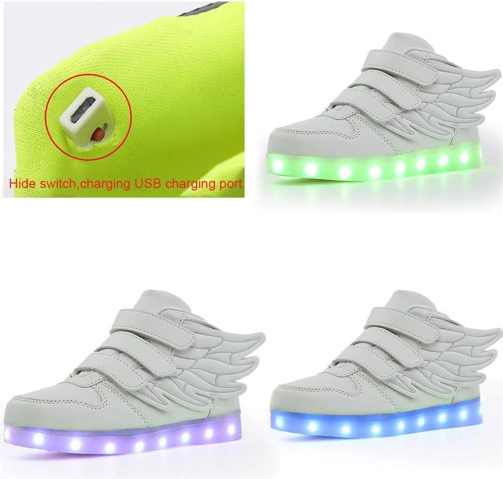 کفشهای فشن LED بچهگانه DDPP، کفشهای کتانی چراغدار با بال، 7 رنگ نور چشمکزن برای پسران دختران، هدیه کفشهای کتانی ساق بلند شارژ USB، سفید، 28 کفشهای فشن LED بچهگانه DDPP، کفشهای کتانی چراغدار با بال، 7 رنگ نور چشمکزن برای پسران دختران، هدیه کفشهای کتانی ساق بلند شارژ USB، سفید، 28