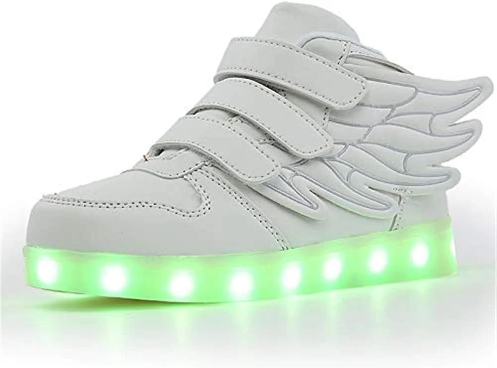 کفش های فشن LED بچه گانه DDPP، کتانی های چراغ دار با بال، 7 رنگ نور چشمک زن برای پسران دختران، هدیه کفش ورزشی ساق بلند شارژ USB، سفید، 28 کفش های فشن LED بچه گانه DDPP، کتانی های چراغ دار با بال، 7 رنگ نور چشمک زن برای پسران دختران، هدیه کفش ورزشی ساق بلند شارژ USB، سفید، 28
