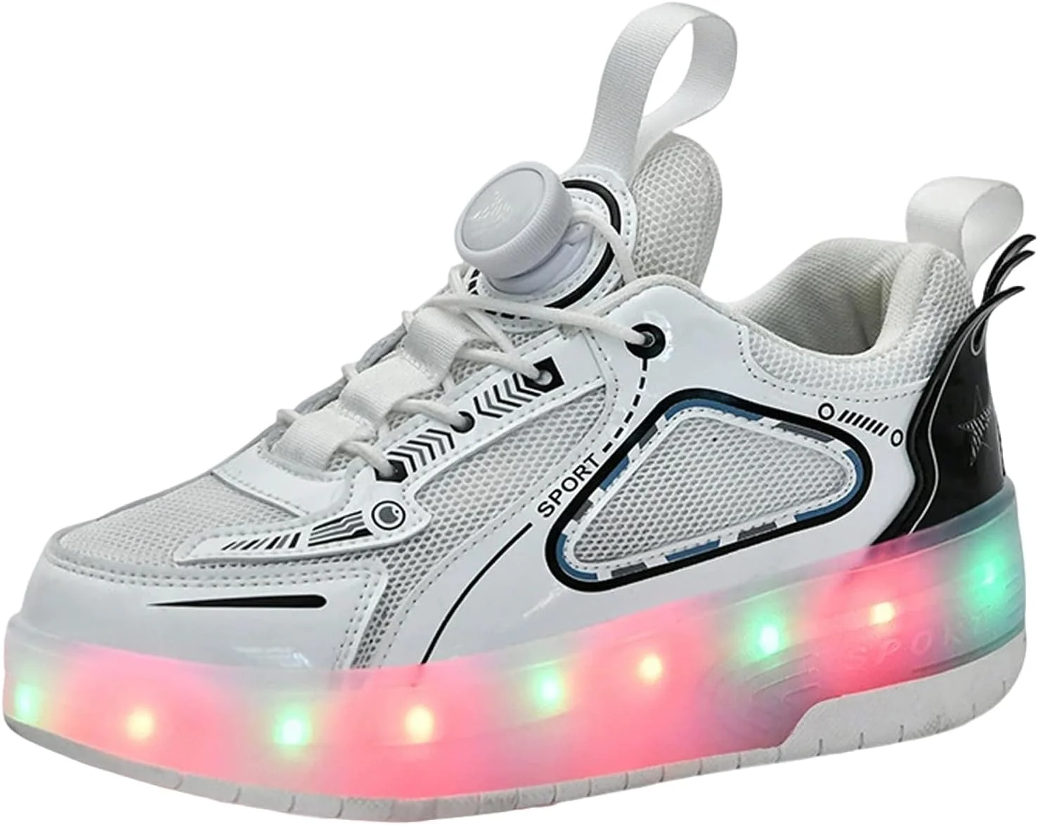 کفش‌های ورزشی چرخ‌دار بچگانه با قرقره، کفش‌های کتانی چراغ‌دار LED، کفش‌های اسکیت غلتکی، اسکیت‌های چند ورزشی فضای باز، کفش‌های کتانی اسکیت‌بوردی با چرخ‌های جمع‌شونده، برای کودکان، پسران، دختران، نوجوانان