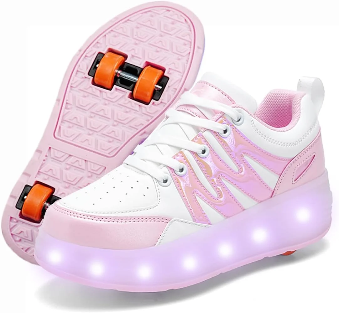 کفش های چرخ دار بچگانه CEIEOE - مدل ارتقا یافته 4 چرخ 16 LED شارژی رنگارنگ دخترانه پسرانه کفش کتانی چرخ های جمع شونده کفش اسکیت بورد برای مبتدی متعادل تر مهمانی تولد کریسمس بهترین هدیه