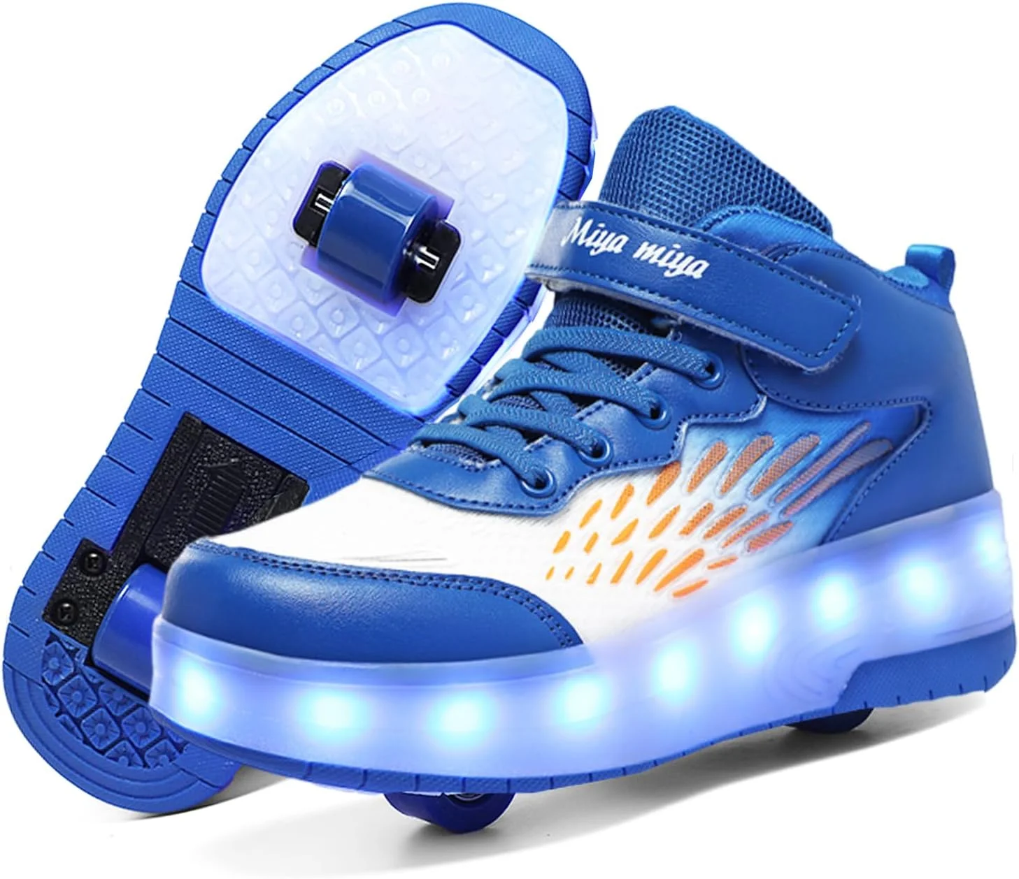کفش های چرخ دار بچه گانه CEIEOE - کفش های کتانی ساق بلند ارتقا یافته 2 چرخ 16 LED مدل رنگارنگ قابل شارژ پسرانه دخترانه کفش اسکیت بورد جمع شونده برای مبتدی مهمانی تولد کریسمس بهترین هدیه