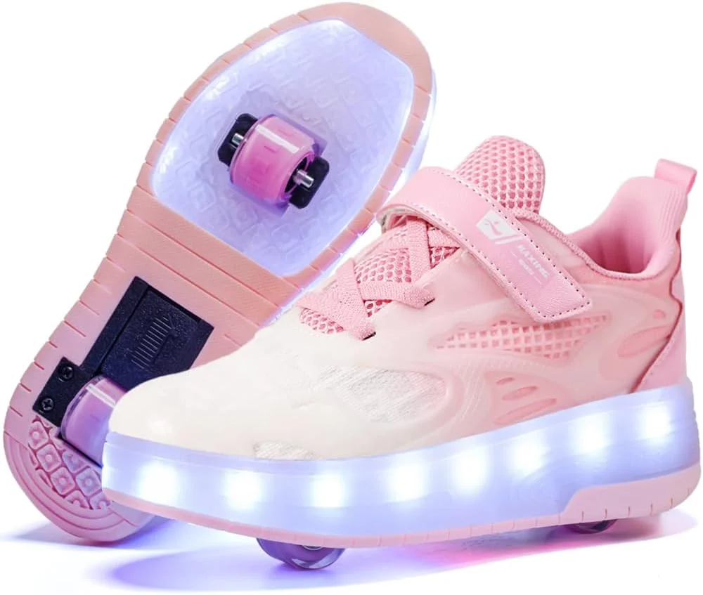 کفش های چرخ دار بچه گانه CEIEOE - مدل ارتقا یافته 4 چرخ 16 LED شارژی رنگارنگ دخترانه پسرانه، کفش های اسکیت چرخ دار جمع شونده برای مبتدیان، متعادل تر، مهمانی، تولد، کریسمس، بهترین هدیه