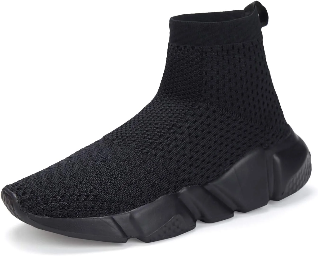 کفش‌های ورزشی تنفسی پسرانه و دخترانه CHUI، توری، سبک وزن، پیاده‌روی آسان، کفش‌های ورزشی لغزنده غیررسمی برای دویدن و پیاده‌روی (کودک کوچک/کودک بزرگ)، ساق بلند مشکی کامل، سایز 2 کودک کوچک