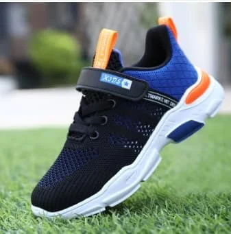 کفش‌های ورزشی توری تنفسی بچگانه، کفش‌های تنیس بچگانه، کفش‌های پیاده‌روی سبک وزن پسرانه، کفش‌های ورزشی مد روز دخترانه (مشکی آبی، سایز 29)