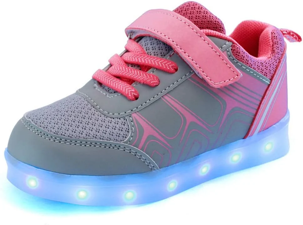 کفش های چراغ دار شارژی USB مدل BODOGY-DX، مناسب پسران و دختران، کفش های کتانی چشمک زن در 7 رنگ، بهترین هدیه، خاکستری، سایز 34 اروپا