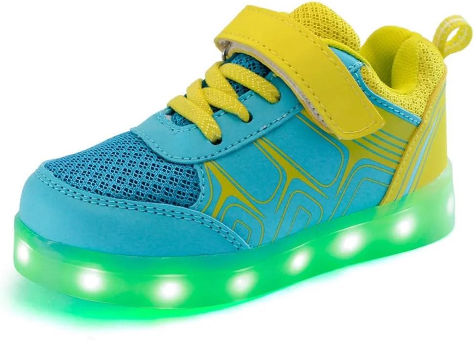 کفش‌های چراغ‌دار شارژی USB بچگانه BODOGY-DX، کفش‌های کتانی چشمک‌زن در 7 رنگ، بهترین هدیه برای پسران و دختران، فیروزه‌ای، سایز 29 اروپا