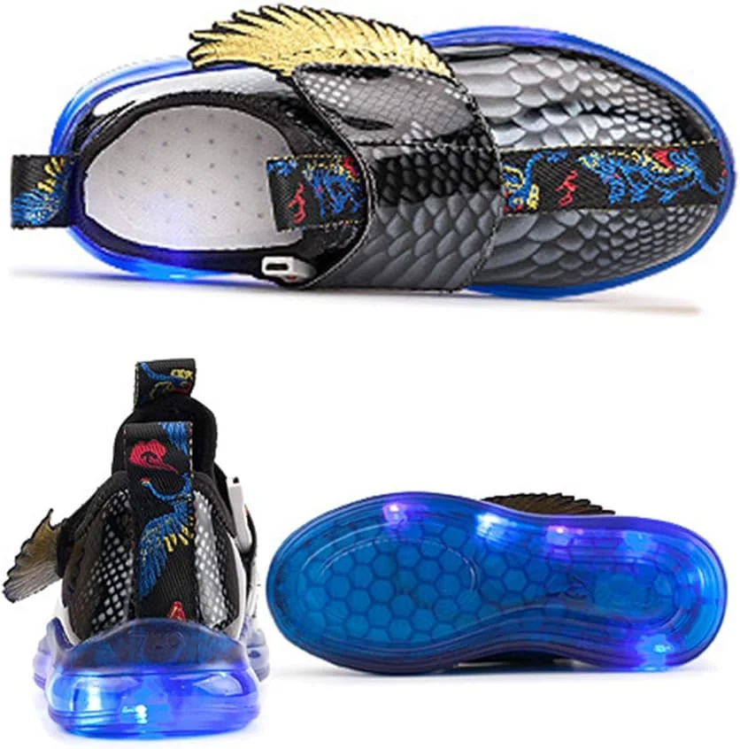 کفش‌های چراغ‌دار LED شارژی USB بچگانه BODOGY-DX، کفش‌های کتانی چشمک‌زن در 7 رنگ، کفش‌های روزمره چرمی تنفسی، بهترین هدیه برای پسران و دختران، مشکی، سایز 33EU