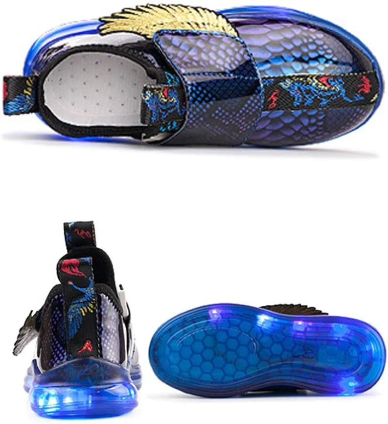 کفش‌های چراغ‌دار شارژی USB بچگانه BODOGY-DX، کفش‌های کتانی چشمک‌زن در 7 رنگ، کفش‌های روزمره چرمی تنفسی، بهترین هدیه برای پسران و دختران، آبی، سایز 33 اروپا