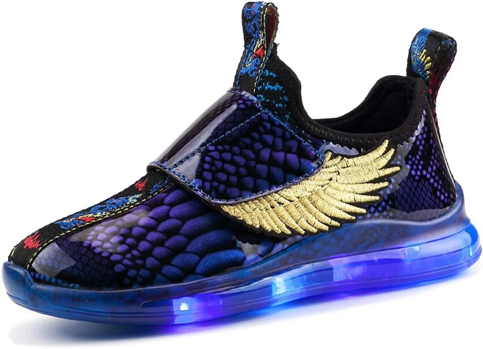 کفش‌های چراغ‌دار شارژی USB بچگانه مدل BODOGY-DX، کفش‌های کتانی چشمک‌زن در 7 رنگ، کفش‌های غیررسمی چرمی و تنفسی، بهترین هدیه برای پسران و دختران، آبی، سایز 36 اروپا