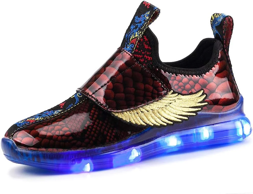 کفش‌های چراغ‌دار شارژی USB بچگانه یونیسکس BODOGY-DX، کفش‌های کتانی چشمک‌زن درخشان، کفش‌های ورزشی 7 رنگ، کفش‌های غیررسمی درخشان چرمی تنفسی، بهترین هدیه برای پسران و دختران، قرمز، 27EU