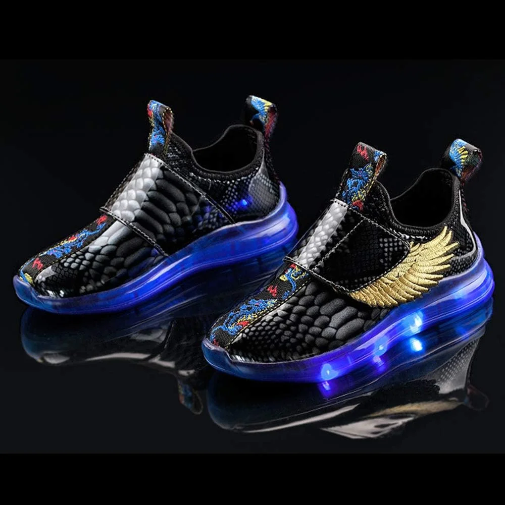 کفش های چراغ دار شارژی USB بچگانه BODOGY-DX، کفش های کتانی چشمک زن درخشان، کفش های ورزشی 7 رنگ، کفش های غیر رسمی درخشان چرمی تنفسی، بهترین هدیه برای پسران و دختران، مشکی، سایز 30 اروپا
