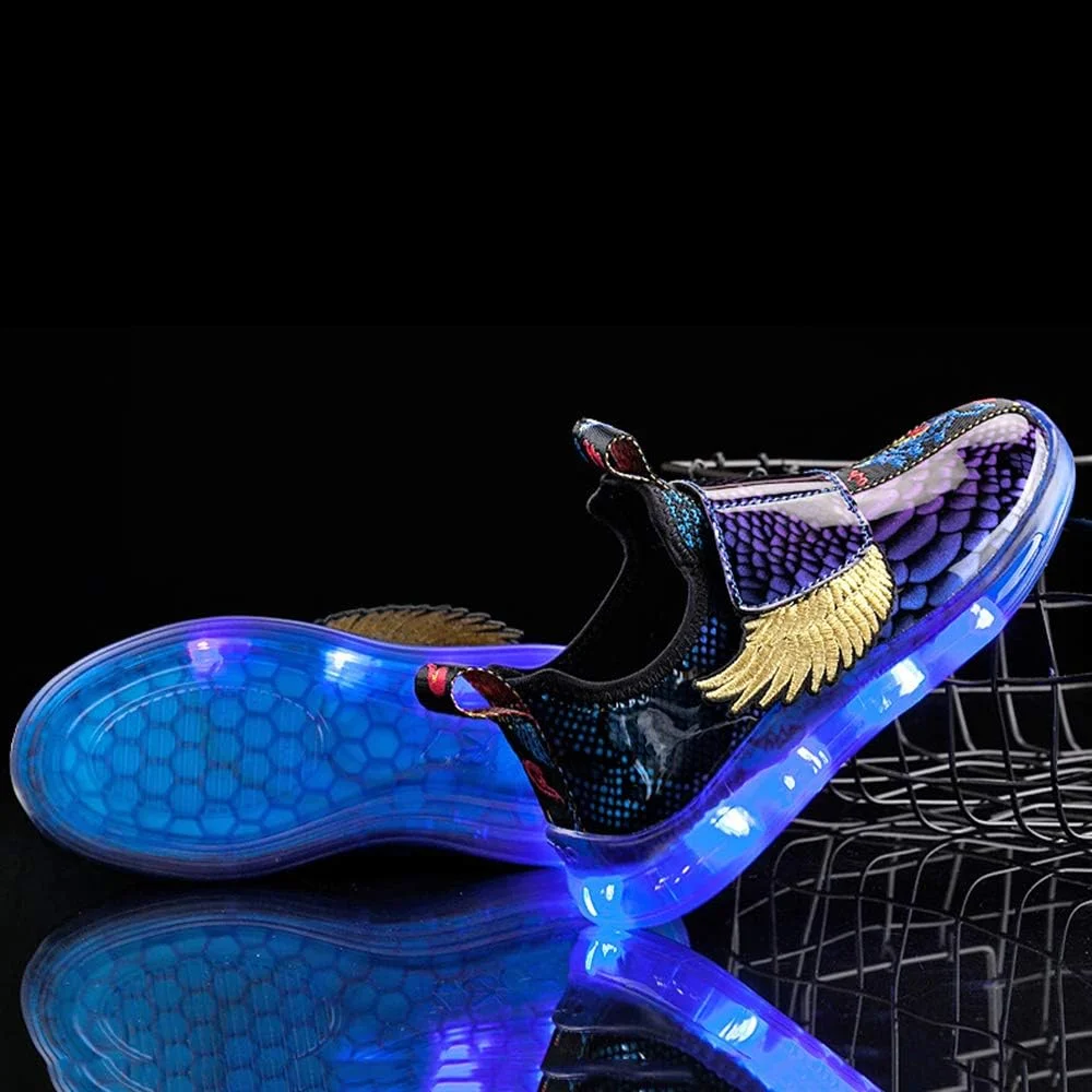 کفش های چراغ دار شارژی USB مدل BODOGY-DX، مناسب کودکان، کفش های کتانی چشمک زن در 7 رنگ، کفش های روزمره چرمی و تنفسی، بهترین هدیه برای پسران و دختران، آبی، سایز 35 اروپا