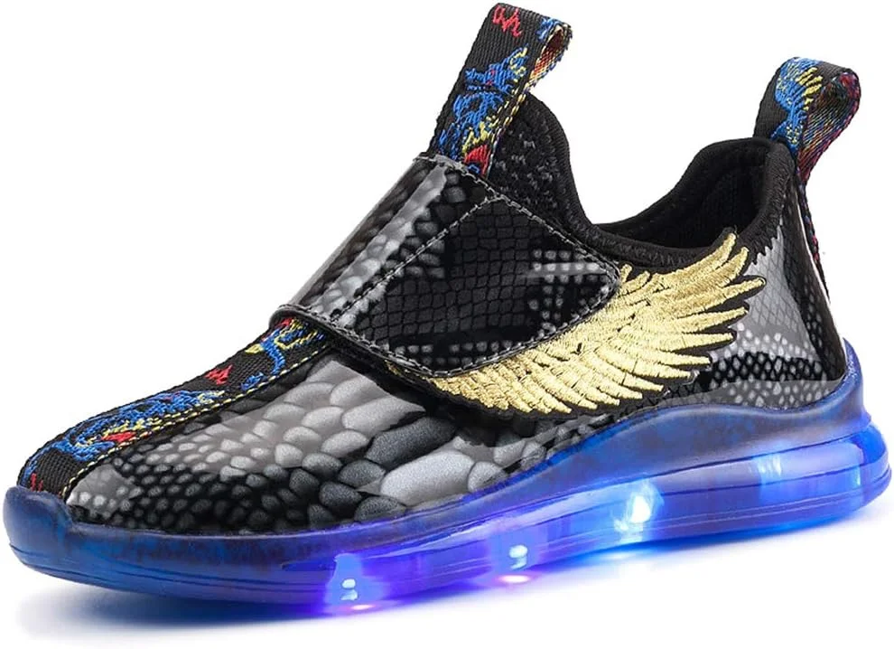 کفش های چراغ دار شارژی USB унисекс بچه گانه BODOGY-DX، کفش های کتانی چشمک زن درخشان، کفش های ورزشی 7 رنگ، کفش های غیر رسمی درخشان چرمی تنفسی، بهترین هدیه برای پسران و دختران، مشکی، 32EU