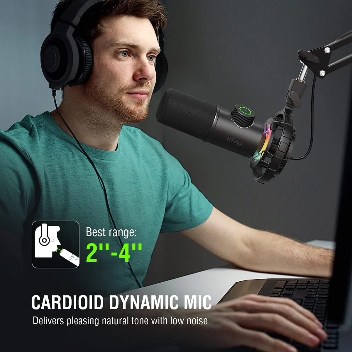 میکروفون گیمینگ USB فاین فاین، میکروفون دینامیک RGB برای کامپیوتر، با دکمه قطع صدا لمسی، میکروفون کاردیوئید Plug & Play با جک هدفون برای استریم، پادکست، Twitch، YouTube، Discord- K658