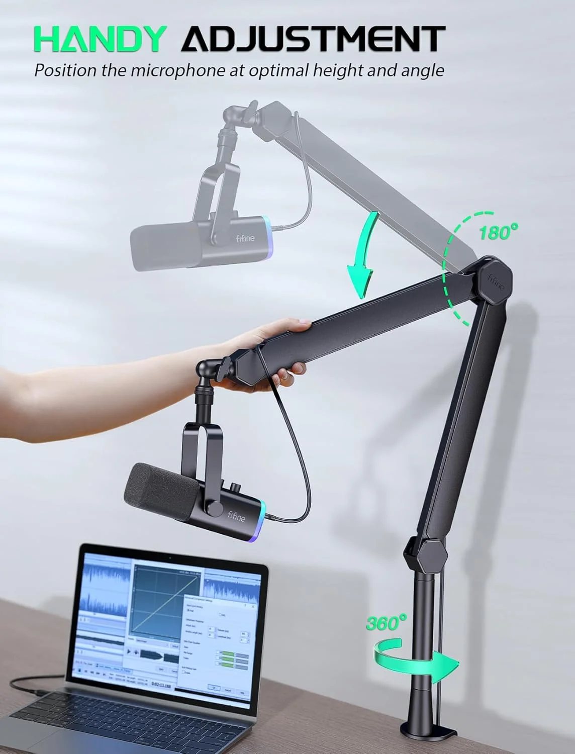 بازوی میکروفون FIFINE، پایه میکروفون با کانال های مدیریت کابل، لوله توسعه، گیره رومیزی، آداپتور رزوه، بازوی میکروفون پادکست فلزی کاملاً قابل تنظیم برای استریم، بازی، ضبط - BM66T بازوی میکروفون FIFINE، پایه میکروفون با کانال های مدیریت کابل، لوله توسعه، گیره رومیزی، آداپتور رزوه، بازوی میکروفون پادکست فلزی کاملاً قابل تنظیم برای استریم، بازی، ضبط - BM66T