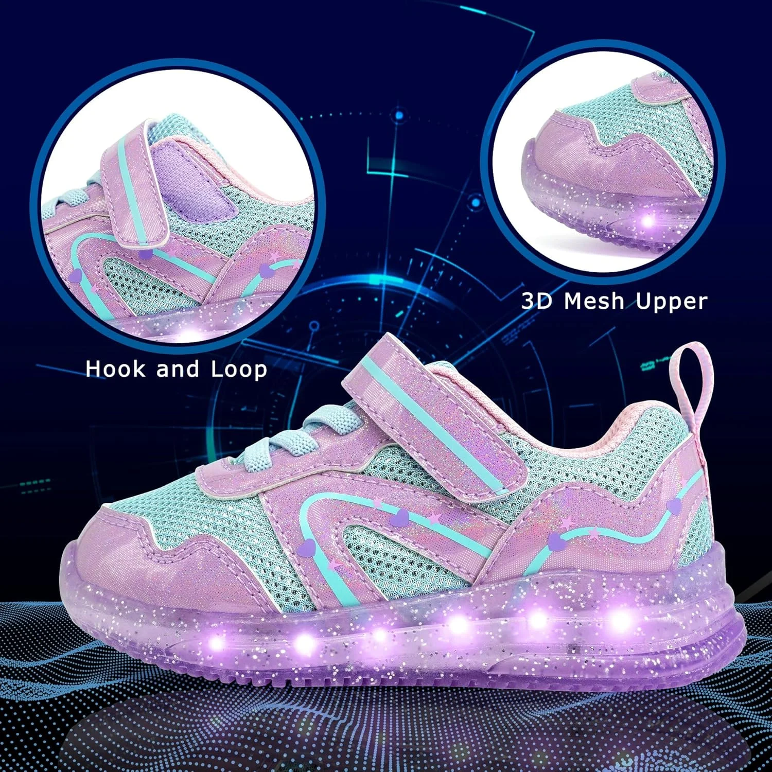 کفش های چراغ دار پسرانه و دخترانه AMZZPIK، سبک وزن، LED چشمک زن، توری، ضد لغزش، بند دار، مناسب پیاده روی کودکان