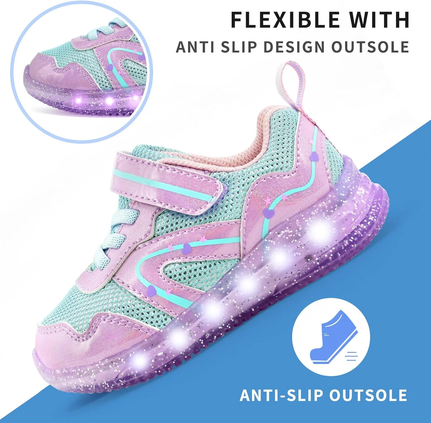 کفش های چراغ دار پسرانه و دخترانه AMZZPIK، سبک وزن، LED چشمک زن، توری، ضد لغزش، بند دار، مناسب پیاده روی کودکان