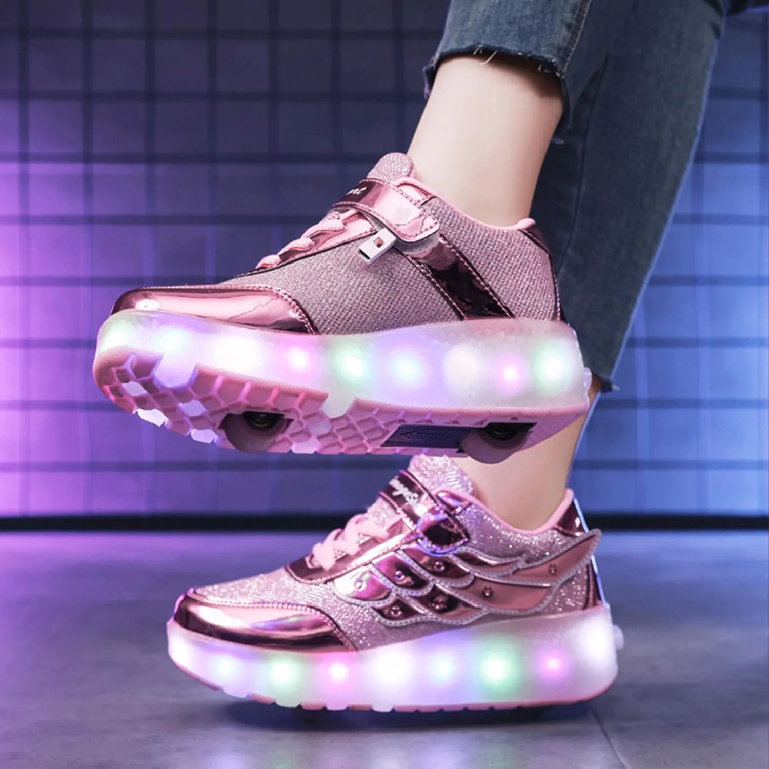 کفش های اسکیت چرخ دار چراغ دار LED شارژی USB Aikuass برای پسران دختران بچه ها
