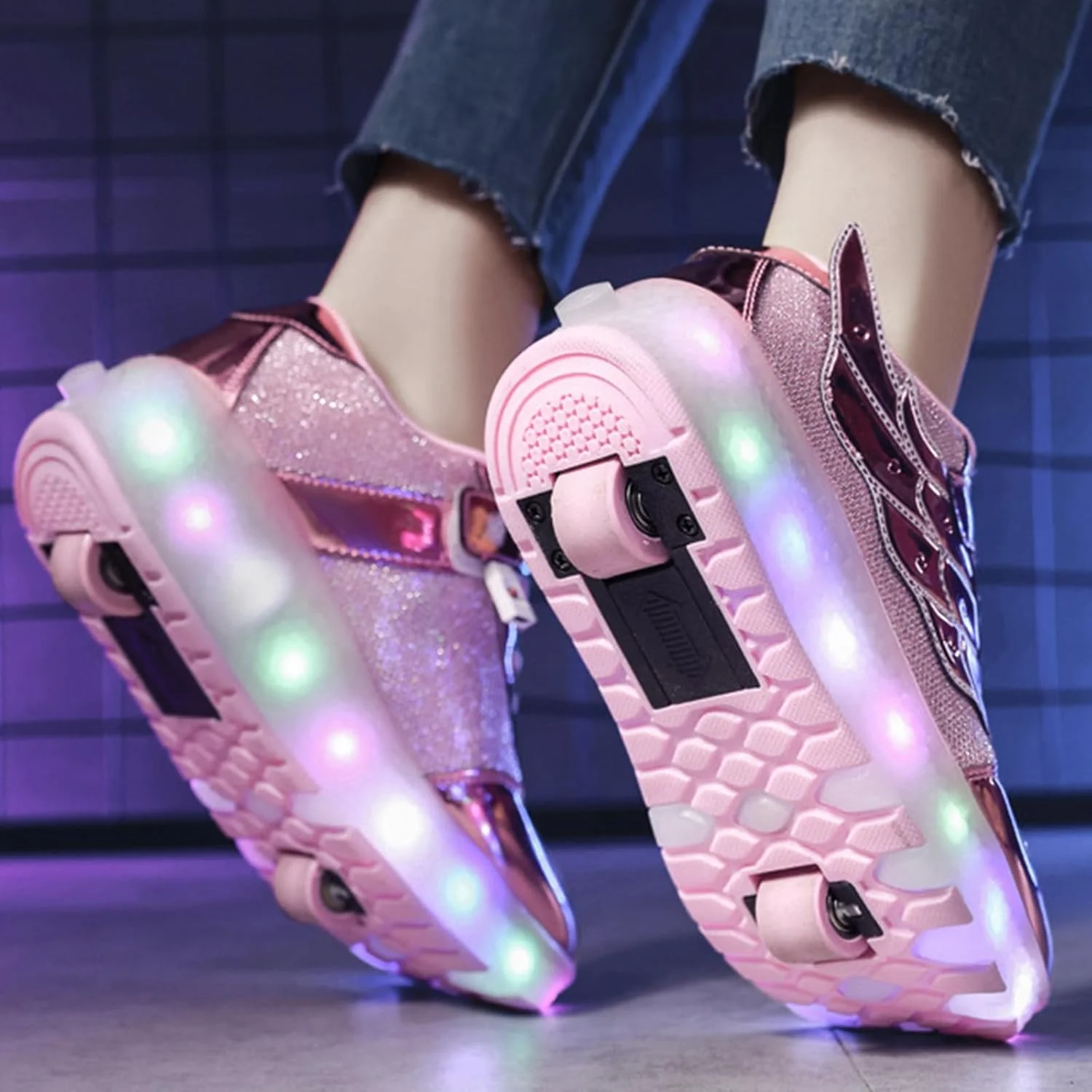 کفش های اسکیت چرخ دار چراغ دار LED شارژی USB Aikuass برای پسران دختران بچه ها