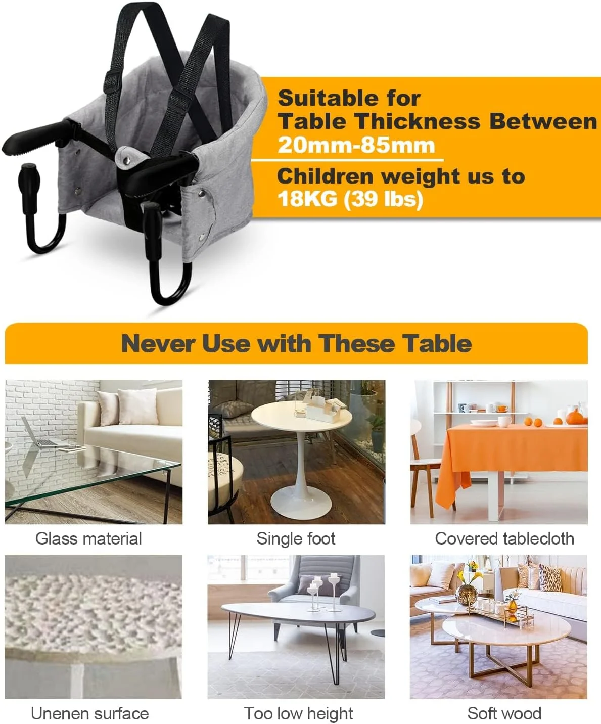 Hcosmy Hook On High Chair for Baby, High Chair That Attaches to Table - Baby & Toddler Booster Seat for Dining Table, Portable High Chair for Travel, Portable Baby Chair for Eating Hcosmy Hook On High Chair for Baby, High Chair That Attaches to Table - Baby & Toddler Booster Seat for Dining Table, Portable High Chair for Travel, Portable Baby Chair for Eating