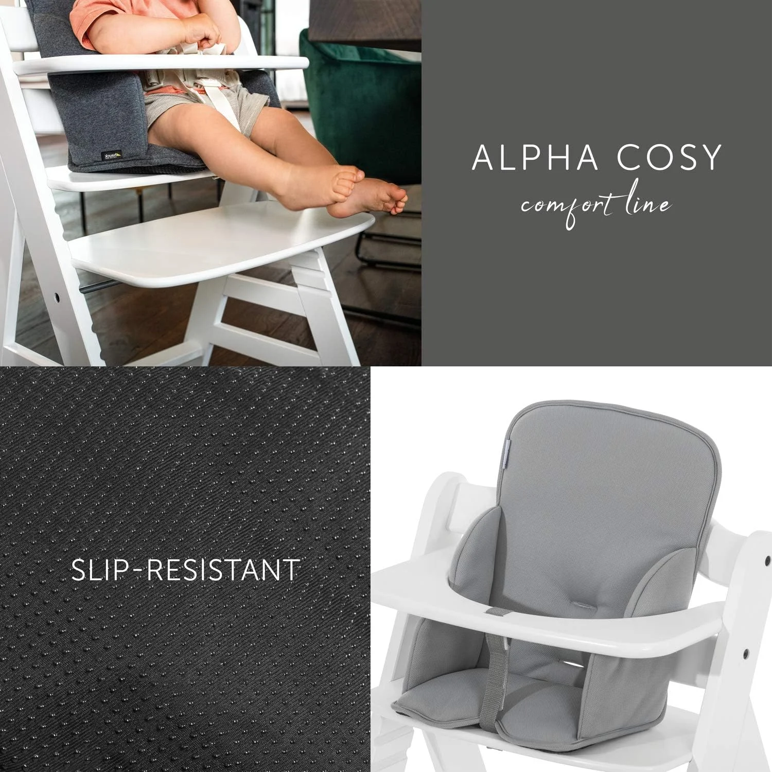 بالشتک صندلی Hauck Alpha Cosy، خاکستری کشسان - کاهش دهنده صندلی برای صندلی بلند چوبی Alpha+، پد صندلی حمایتی برای کودکان نوپا 6 ماهه و بالاتر، پارچه نرم، قابل شستشو در ماشین لباسشویی، ضد لغزش