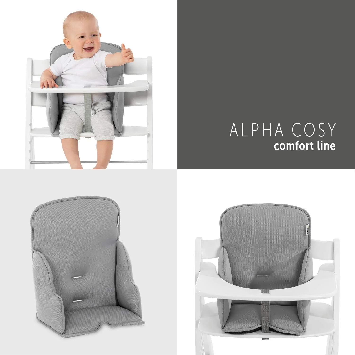 بالشتک صندلی Hauck Alpha Cosy، خاکستری کشسان - کاهش دهنده صندلی برای صندلی بلند چوبی Alpha+، پد صندلی حمایتی برای کودکان نوپا 6 ماهه و بالاتر، پارچه نرم، قابل شستشو در ماشین لباسشویی، ضد لغزش