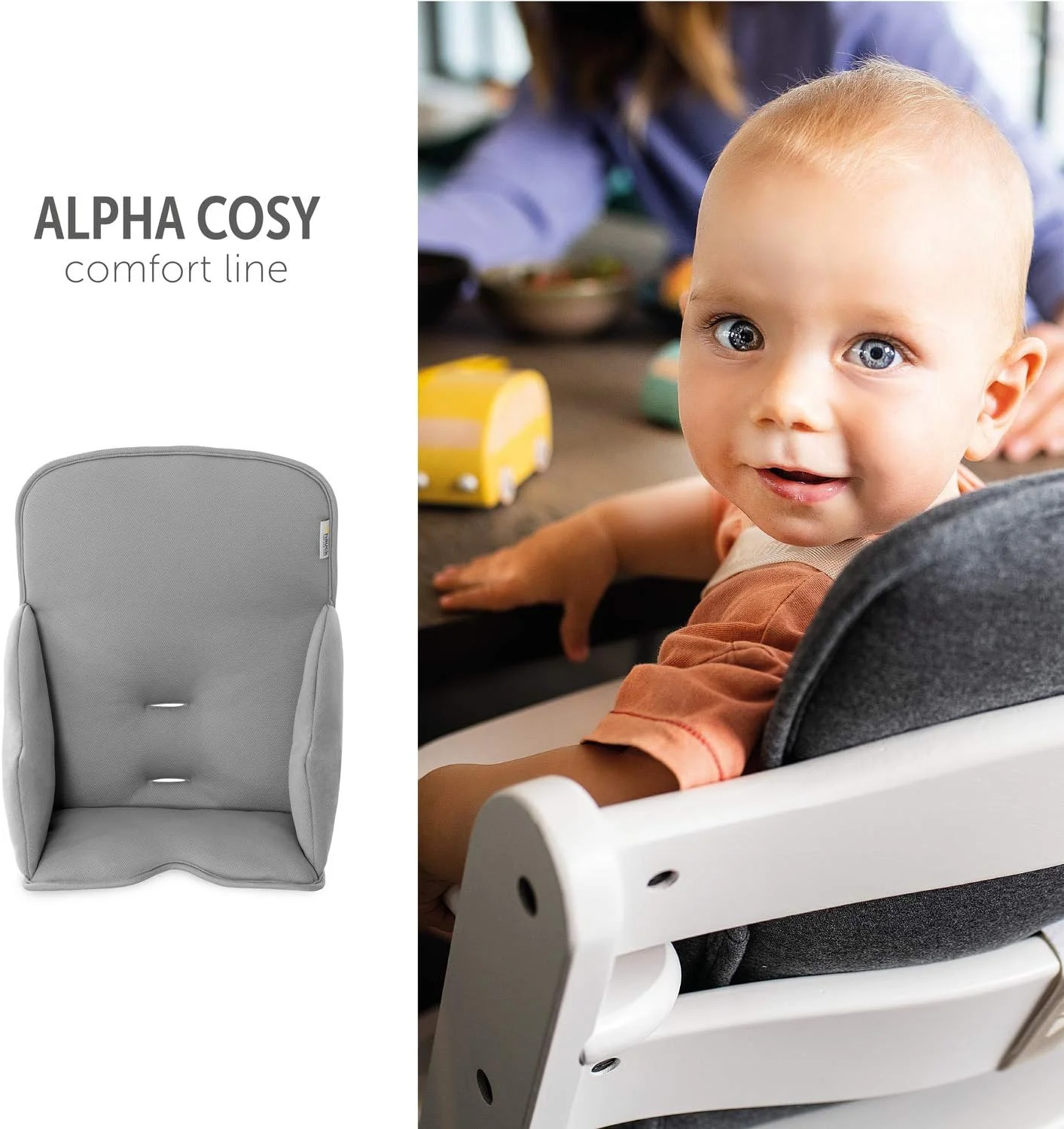 بالشتک صندلی Hauck Alpha Cosy، خاکستری کشسان - کاهش دهنده صندلی برای صندلی بلند چوبی Alpha+، پد صندلی حمایتی برای کودکان نوپا 6 ماهه و بالاتر، پارچه نرم، قابل شستشو در ماشین لباسشویی، ضد لغزش