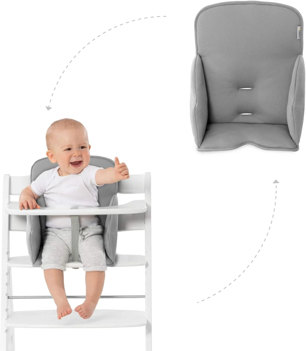 بالشتک صندلی Hauck Alpha Cosy، خاکستری کشسان - کاهش دهنده صندلی برای صندلی بلند چوبی Alpha+، پد صندلی حمایتی برای کودکان نوپا 6 ماهه و بالاتر، پارچه نرم، قابل شستشو در ماشین لباسشویی، ضد لغزش