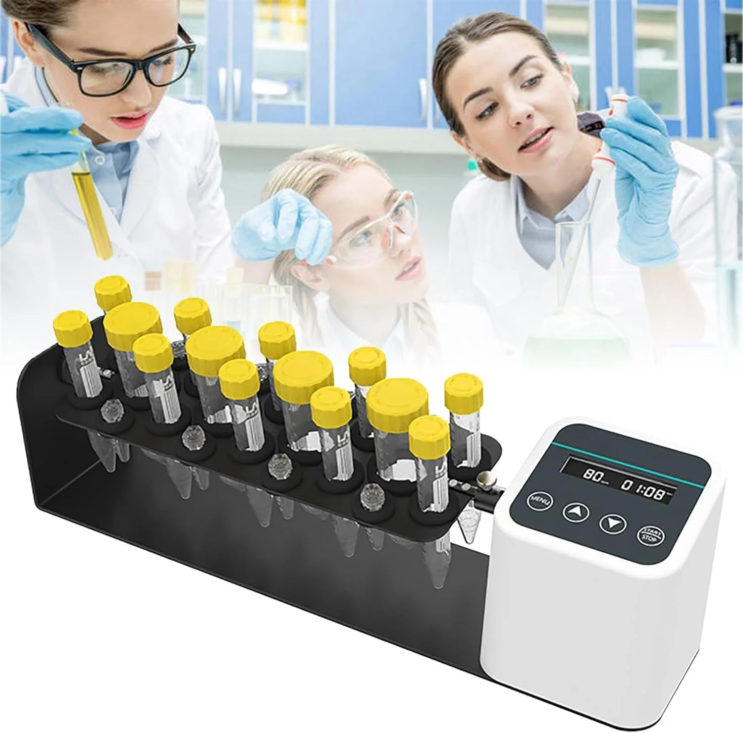 میکسر چرخشی آزمایشگاهی SONLED، شیکر آزمایشگاهی، میکسر روتاری محور بلند الکتریکی با تایمر و سرعت قابل تنظیم 20-80 دور در دقیقه، تجهیزات آزمایشگاهی مخلوط کردن نمونه لوله سانتریفیوژ 2/15/50 میلی لیتری