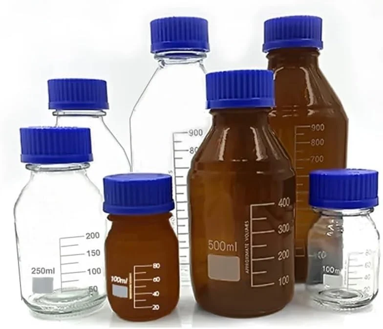 تجهیزات آزمایشگاهی، بطری شیشه ای شفاف قهوه ای با درب پیچی، بطری نمونه آزمایشگاهی مهر و موم شده (1000 میلی لیتر، 1 عدد)