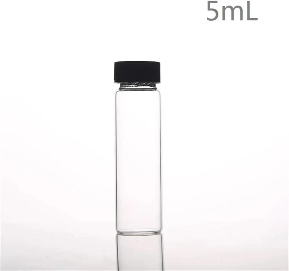 تجهیزات آزمایشگاهی - بطری نمونه شیشه ای 5 میلی لیتری شفاف با درب پیچی پلاستیکی و پد پلی اتیلن