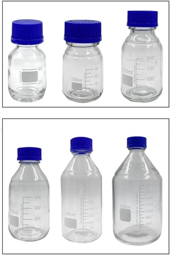 تجهیزات آزمایشگاهی، بطری شیشه ای شفاف قهوه ای با درب پیچی، بطری نمونه آزمایشگاهی مهر و موم شده (1000 میلی لیتر، 1 عدد)